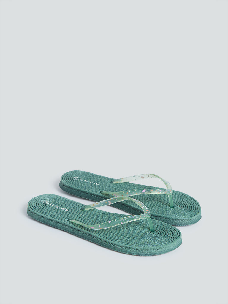 LUNA BLU Green Speckle-Detailed Flip-Flops